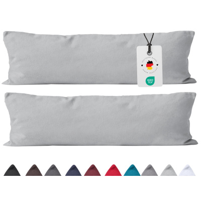 Renforce Seitenschläferkissen Bezug 40x145 cm im 2er Set aus 100% Baumwolle - Uni Silber