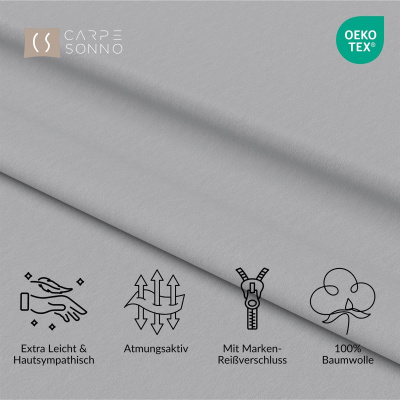 Renforce Seitenschläferkissen Bezug 40x145 cm im 2er Set aus 100% Baumwolle - Uni Silber