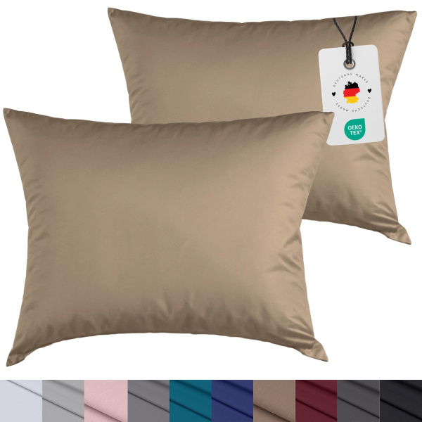 Mikrofaser Kissenbezug im 2er Set aus 100% Polyester - Uni Nougat 40x80 cm