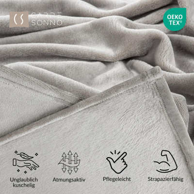 Kuscheldecke Cashmere Touch aus 100% Mikrofaser Grau 180x220 cm