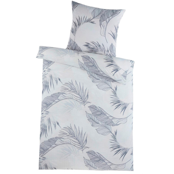 Seersucker Bettwäsche 135x200 cm aus 100% Polyester – Floral Grau Blau