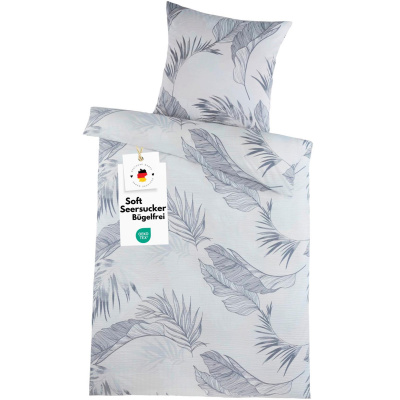 Seersucker Bettwäsche 135x200 cm aus 100% Polyester – Floral Grau Blau