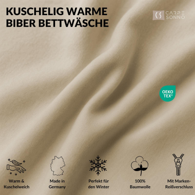 Biber Bettwäsche 135x200 cm aus 100% Baumwolle – Beige Uni
