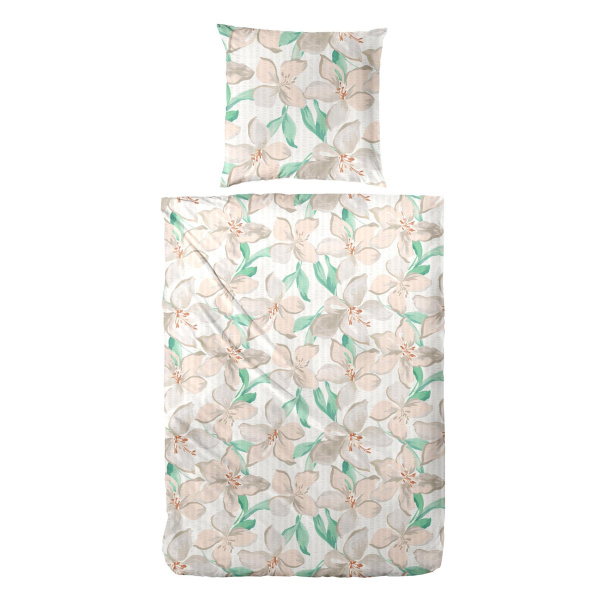 Seersucker Bettwäsche aus 100% Baumwolle – Blumen Grün