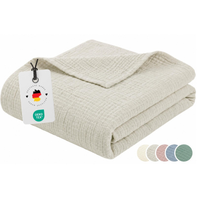 Musselin Decke 150x200 cm aus 100% Baumwolle – Einfarbig Leinen