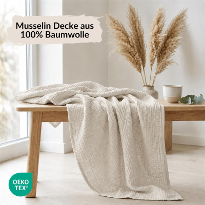 Musselin Decke 150x200 cm aus 100% Baumwolle – Einfarbig Leinen