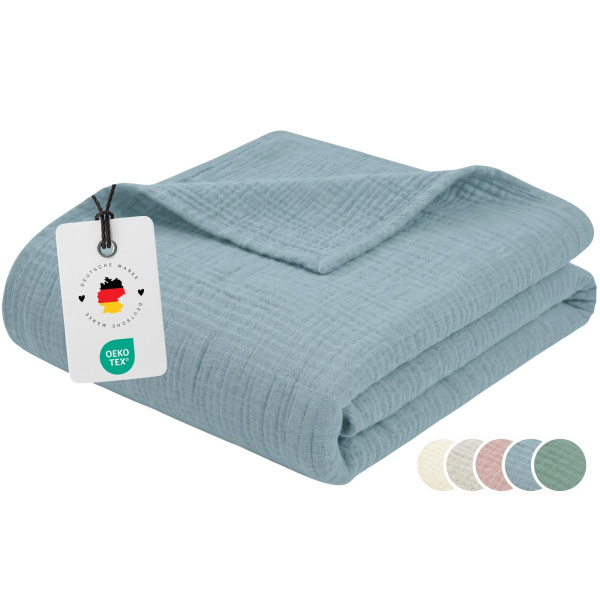 Musselin Decke 150x200 cm aus 100% Baumwolle – Einfarbig Jeans Blau
