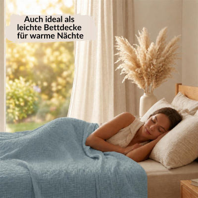 Musselin Decke 150x200 cm aus 100% Baumwolle – Einfarbig Jeans Blau