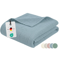 Musselin Decke 150x200 cm aus 100% Baumwolle – Einfarbig Jeans Blau