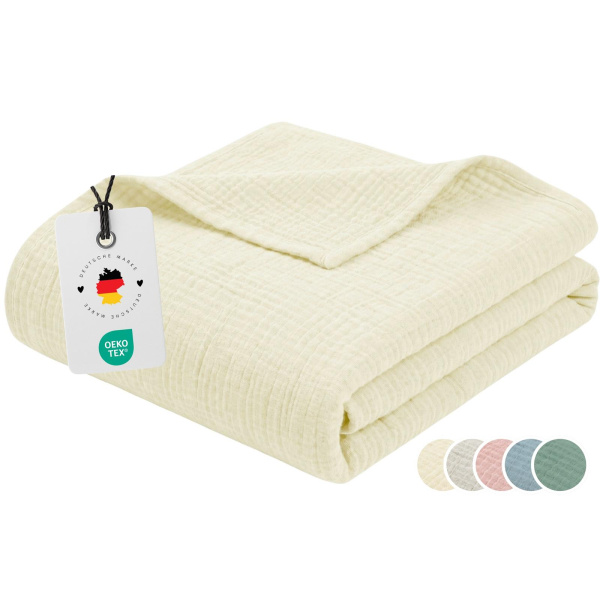 Musselin Decke 150x200 cm aus 100% Baumwolle – Einfarbig Creme