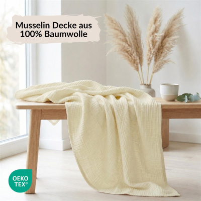 Musselin Decke 150x200 cm aus 100% Baumwolle – Einfarbig Creme