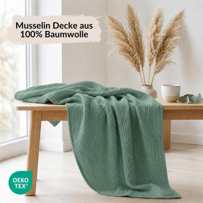 Musselin Decke 150x200 cm aus 100% Baumwolle – Einfarbig Grün