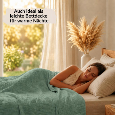 Musselin Decke 150x200 cm aus 100% Baumwolle – Einfarbig Grün