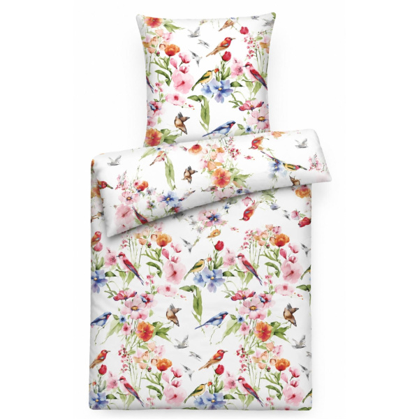 Mako-Satin Bettwäsche aus 100% Baumwolle – Floral Vogel