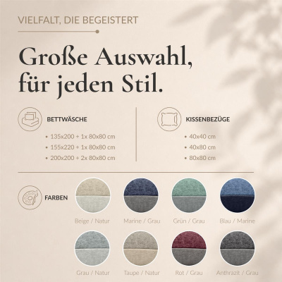 Biber Bettwäsche 155x220 cm aus 100% Baumwolle – Marine/Grau