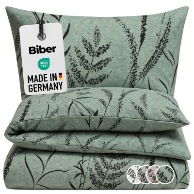 Biber Bettwäsche 135x200 cm aus 100% Baumwolle – Melange Gräser Grün