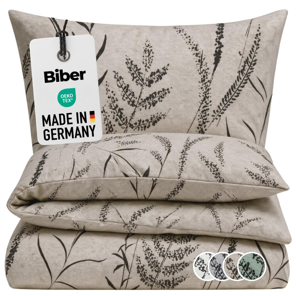 Biber Bettwäsche 135x200 cm aus 100% Baumwolle – Melange Gräser