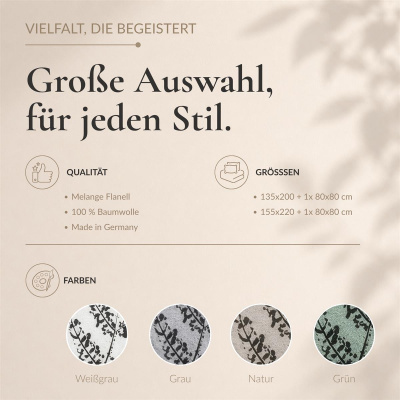 Biber Bettwäsche 135x200 cm aus 100% Baumwolle – Melange Gräser