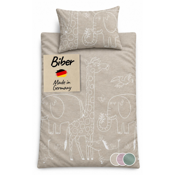 Biber Kinderbettwäsche 135x200 cm aus 100% Baumwolle – Tiere Melange