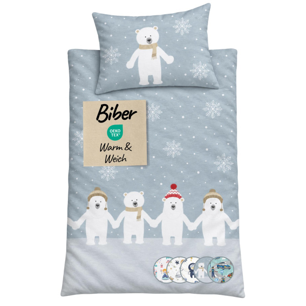 Biber Kinderbettwäsche 100x135 cm aus 100% Baumwolle – Eisbären