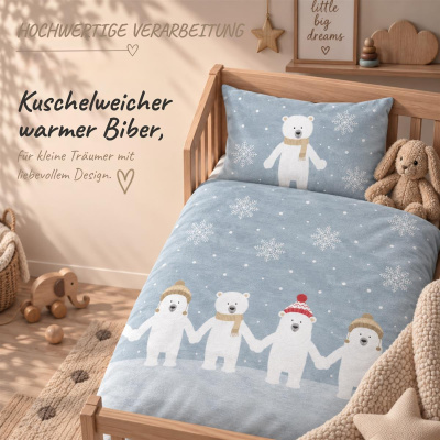 Biber Kinderbettwäsche 100x135 cm aus 100% Baumwolle – Eisbären