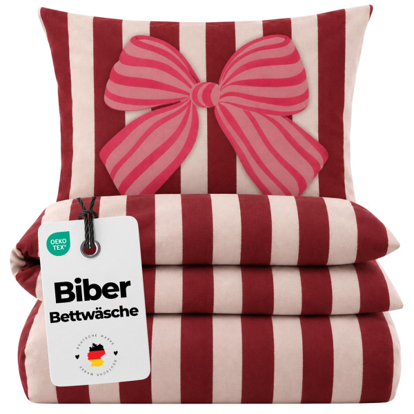 Biber Bettwäsche 135x200 cm aus 100% Baumwolle – Schleife