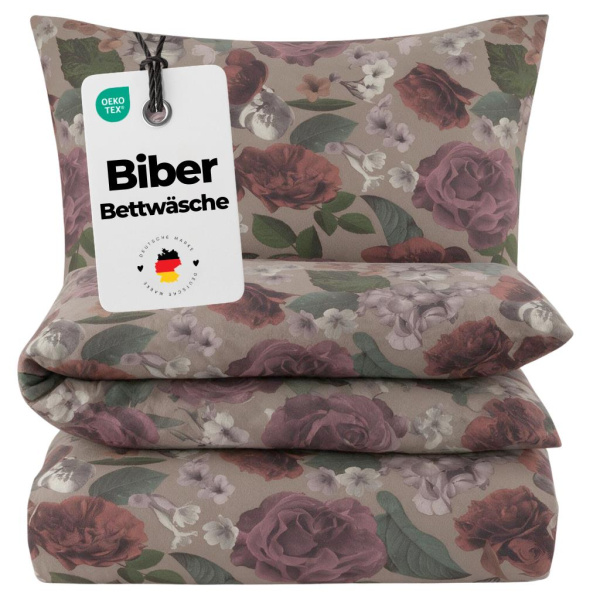 Biber Bettwäsche 135x200 cm aus 100% Baumwolle – Vintage Rosen