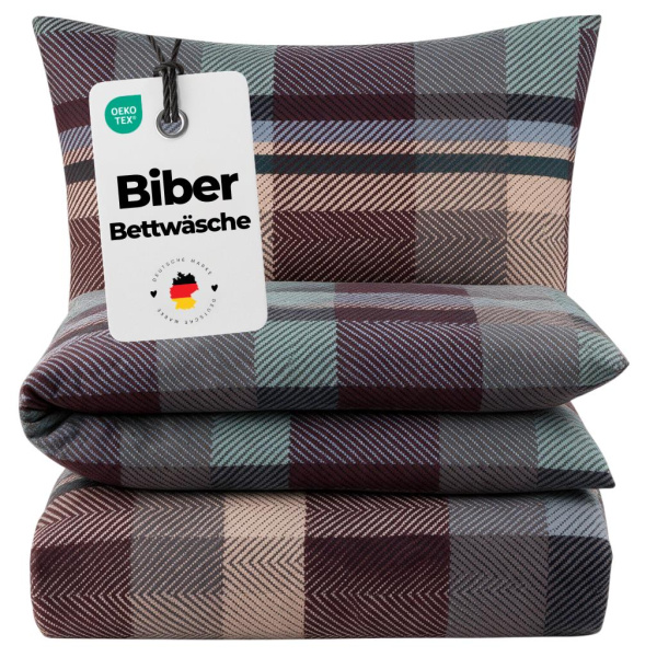 Biber Bettwäsche 135x200 cm aus 100% Baumwolle – Grafisches Karo