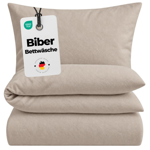 Biber Bettwäsche 135x200 cm aus 100% Baumwolle – Beige Uni
