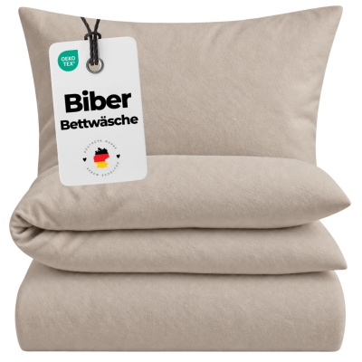 Biber Bettwäsche 135x200 cm aus 100% Baumwolle – Beige Uni