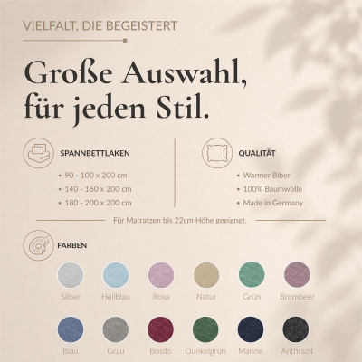 Feinbiber Spannbettlaken 180x200 - 200x200 cm aus 100% Baumwolle – Melange Anthrazit