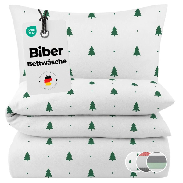 Biber Bettwäsche 135x200 cm aus 100% Baumwolle – Weihnachtsbaum