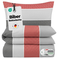 Biber Bettwäsche 135x200 cm aus 100% Baumwolle – Streifen Rot Grau