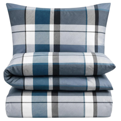 Winter Polycotton Bettwäsche aus 69% Baumwolle, 31% Polyester 135x200 cm Kariert Blau Grau