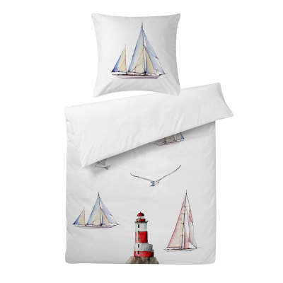 Mako Satin Bettwäsche Segelboot aus 100% Baumwolle 135cm x 200cm + 1x (80cm x 80cm)
