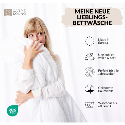 Mako-Satin Bettwäsche 135x200 cm aus 100% Baumwolle – Uni Weiß