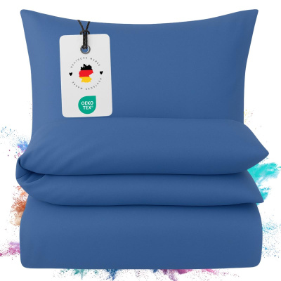 Mako-Satin Bettwäsche 155x220 cm aus 100% Baumwolle – Uni Blau