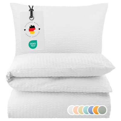 Seersucker Bettwäsche 155x220 cm aus 100% Baumwolle – Weiß
