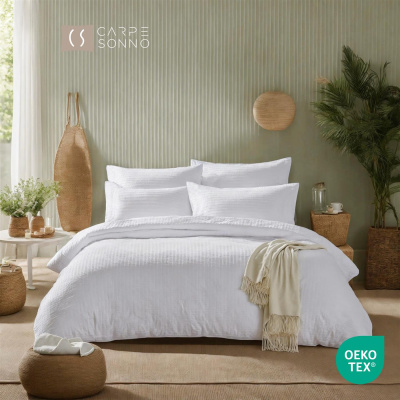Seersucker Bettwäsche 155x220 cm aus 100% Baumwolle – Weiß