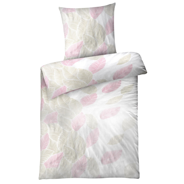 Seersucker Bettwäsche 155x220 cm aus 100% Baumwolle – Blätter Creme Rosa