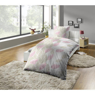 Seersucker Bettwäsche 155x220 cm aus 100% Baumwolle – Blätter Creme Rosa