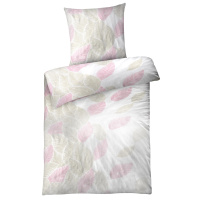Seersucker Bettwäsche 155x220 cm aus 100% Baumwolle – Blätter Creme Rosa