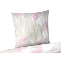 Seersucker Bettwäsche 155x220 cm aus 100% Baumwolle – Blätter Creme Rosa