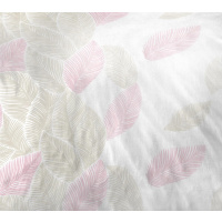 Seersucker Bettwäsche 155x220 cm aus 100% Baumwolle – Blätter Creme Rosa