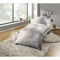 Seersucker Bettwäsche 155x220 cm aus 100% Baumwolle – Blätter Creme Rosa
