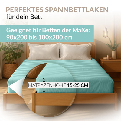 Fein-Jersey Bettlaken 140x200 - 160x200 cm aus 100% Baumwolle – Aqua