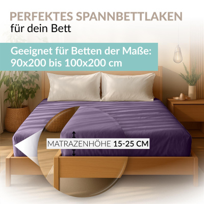 Fein-Jersey Bettlaken 180x200 - 200x200 cm aus 100% Baumwolle – Violett