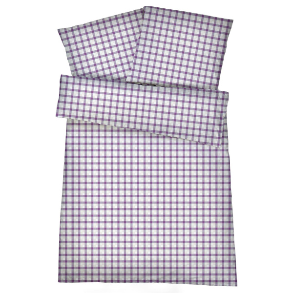 Mako-Perkal Bettwäsche 135x200 cm - Karos 5 - Lila aus 100% Baumwolle