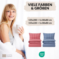 Seersucker Bettwäsche 135x200 cm aus 100% Baumwolle – Blau/Weiß kariert