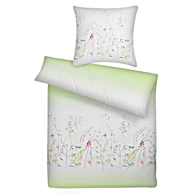 Mako Satin Bettwäsche Libelle Grün aus 100% Baumwolle